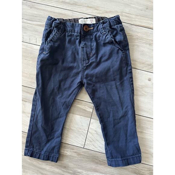 Zara Pants Baby Boy 9-12 Months Navy Blue Chino Cotton Adjustable Waist - Picture 1 of 7